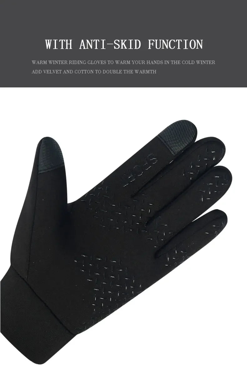 Black anti-skid winter riding gloves with textured grip for warm hands