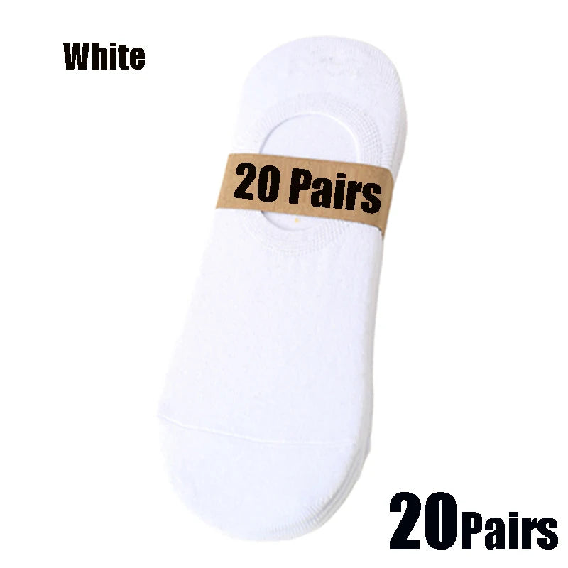 A white package of 20 pairs of unisex breathable boat socks.