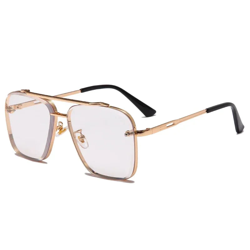 Gafas de sol cuadradas clásicas de metal con monturas doradas y lentes transparentes
