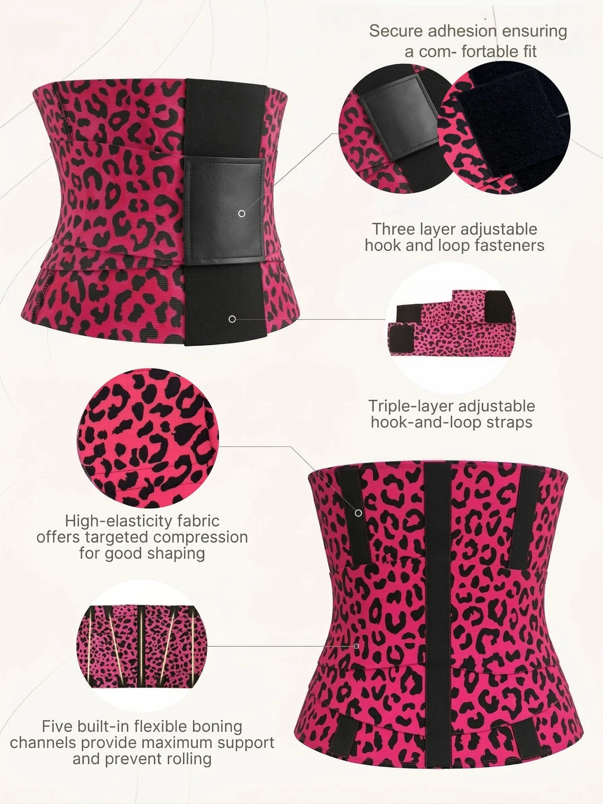 Leopard Print Waist Trainer with Double Belt Closure