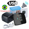 A black digital wrist blood pressure monitor device, its instructions, and a USB cable are shown next to the USB logo.