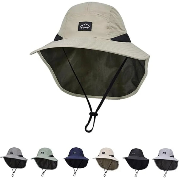 Wide Brim Sun Hat with Neck Flap for Outdoor Adventures