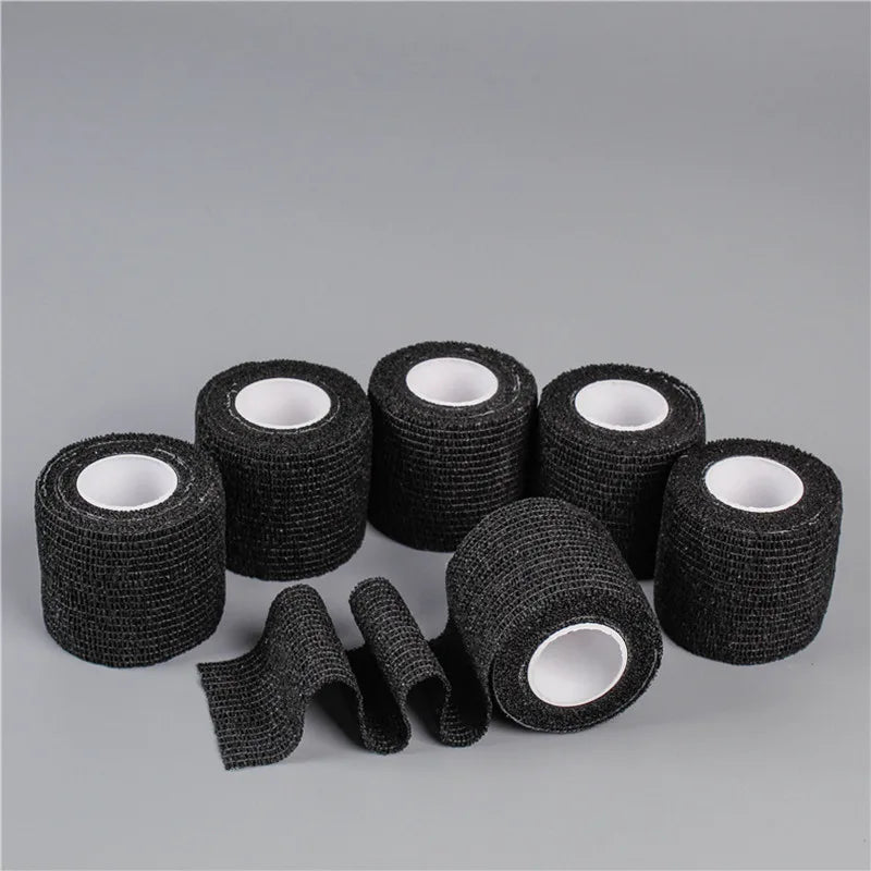 Rouleaux de matériel de bandage élastique réutilisable et auto-adhésif noir