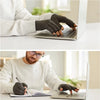 A person wearing gray compression hand gloves is typing on a laptop computer.