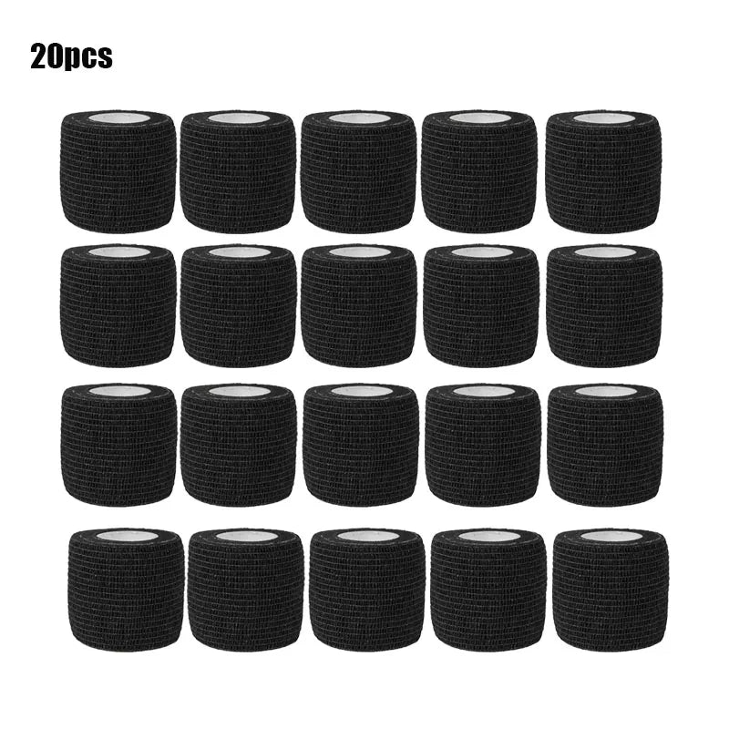 20 pieces of black elastic adhesive bandages arranged in a grid.