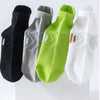 A set of four premium breathable men's running socks in black, gray, lime green, and white.