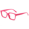 Pink square anti-blue light eyewear with thin metal arms