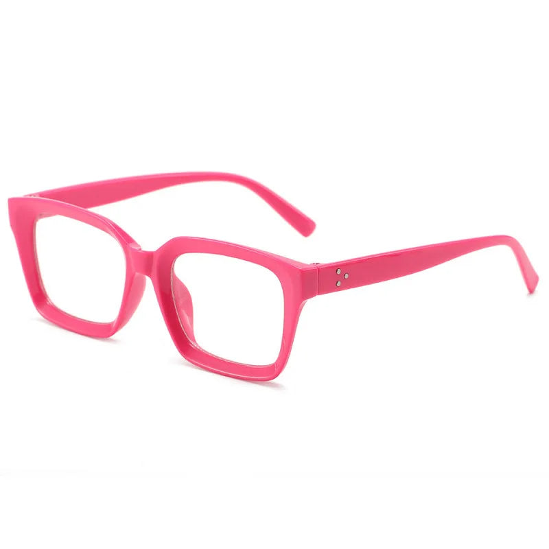 Pink square anti-blue light eyewear with thin metal arms