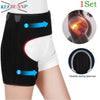 Black compression support brace for groin and thigh, showing flexible spring steel bars.