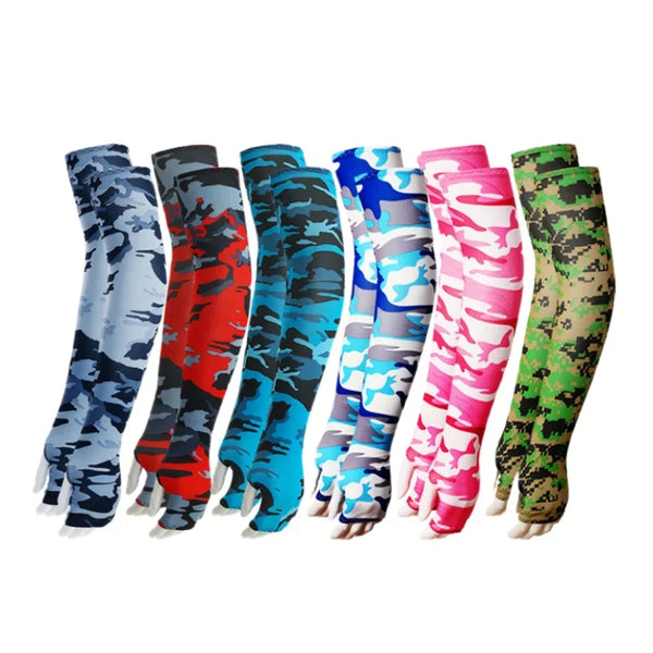 Eine Reihe von zehn Unisex-Kühlarmbinden in verschiedenen Farben, darunter blau, rot, grün und rosa.