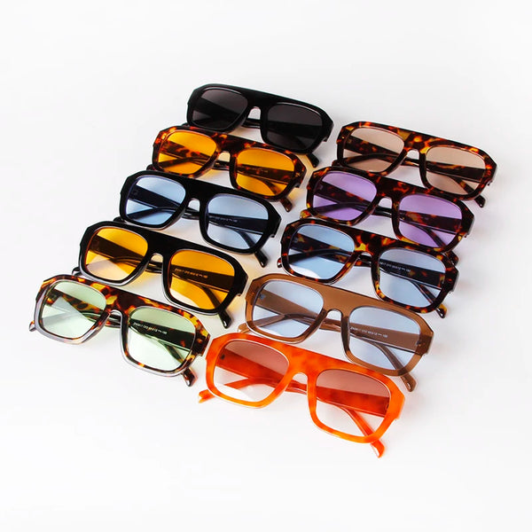 Vintage Oversized Square Sunglasses with Tortoiseshell Accent