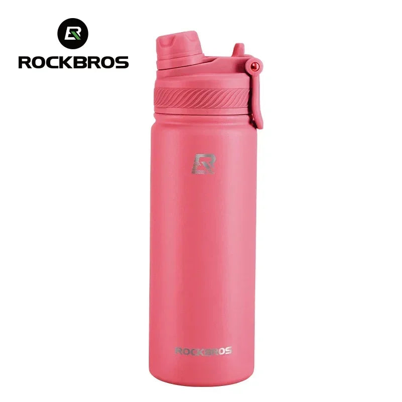 A pink insulated stainless steel thermal water bottle with a screw-on cap.