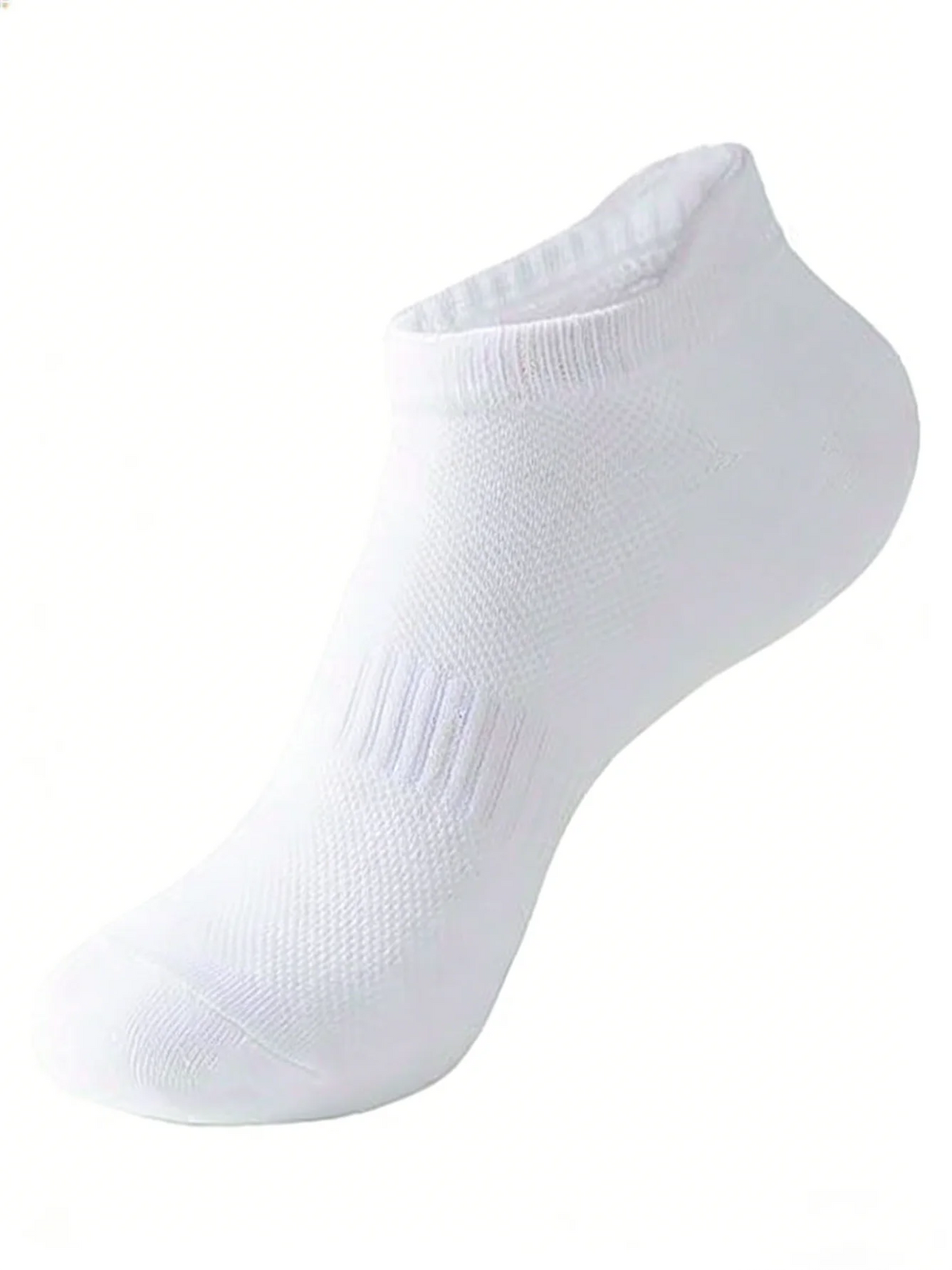 A white ankle sock shown from the side, highlighting its knitted texture and fit.