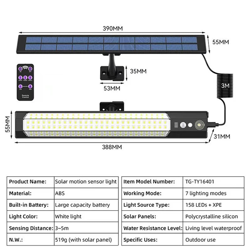 Solar-Powered Motion Sensor Wall Light with Remote Control