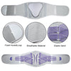 Ergonomic lumbar support brace shown in various views including fixed hook and loop, breathable material, and elastic band ap