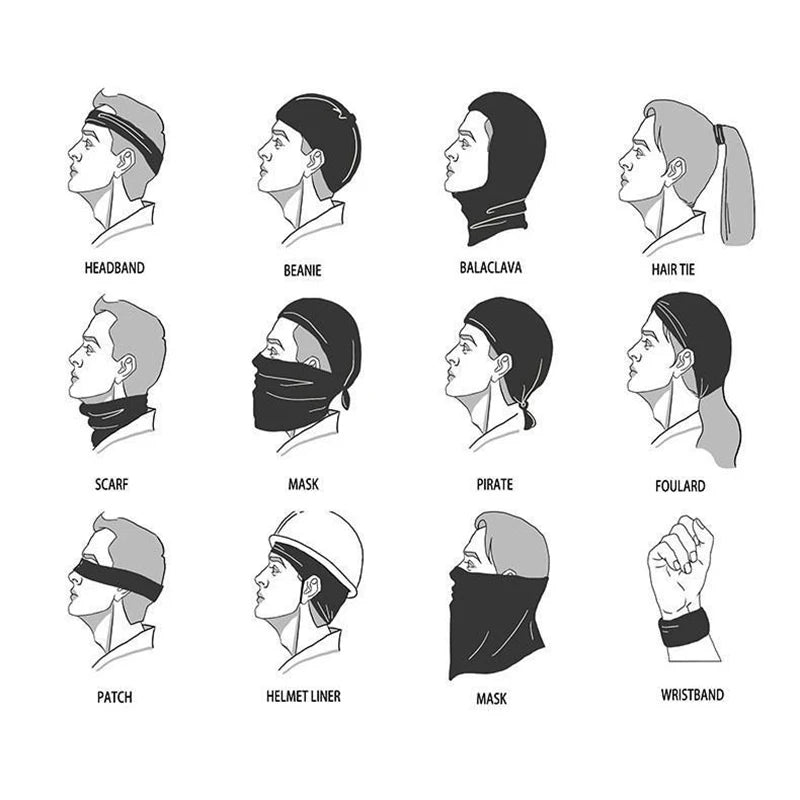 Kopfbedeckungen und Accessoires: Stirnband, Beanie, Balaclava, Haarband, Schal, Maske, Piratenbandana