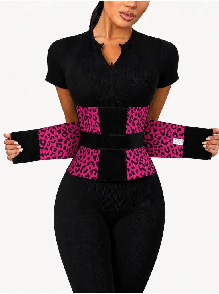 Leopard Print Waist Trainer with Double Belt Closure