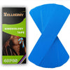 A stack of blue kinesiology tape is shown next to its packaging box.