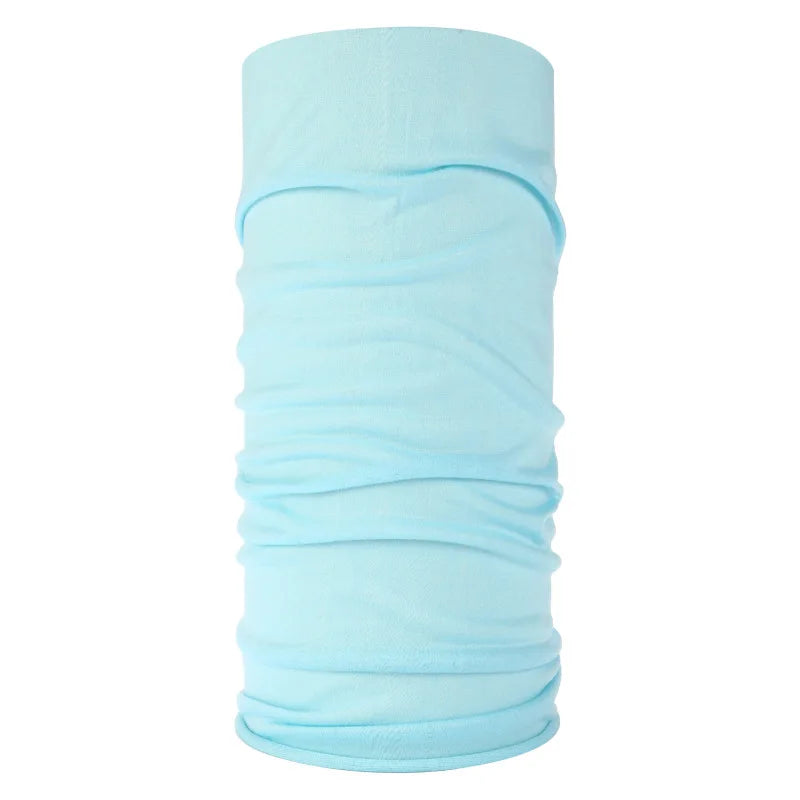 Light blue seamless fabric headband or balaclava rolled up