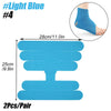 Light blue pre-cut kinesiology support tape shown as a pair, with dimensions 28cm/11.0in and 25cm/9.8in.