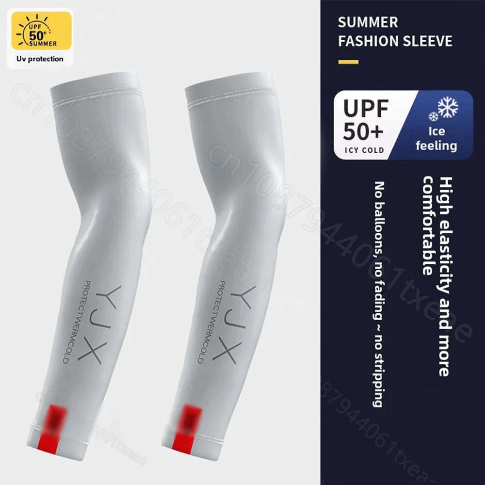Pair of white UPF 50+ summer fashion sleeves for UV protection
