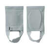 A pair of light gray silicone arch support insoles for foot comfort.