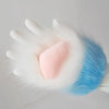 Gants pour chats en fausse fourrure blanche et bleue.