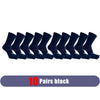 Ten pairs of black men's sport compression socks laid out in a row.