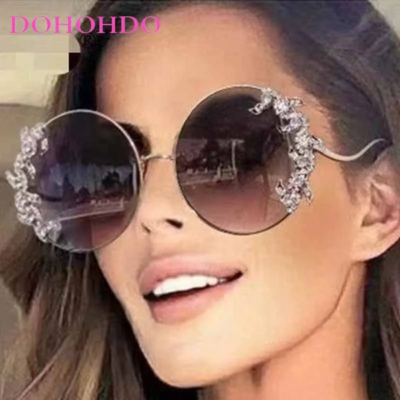 Women's Rhinestone Oversized Round Sunglasses with UV400 Protection