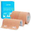 Roll of tan kinesiology tape with the OKTAPE brand logo and packaging visible.