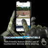 Tactical PU leather finger gloves shown with a smartphone displaying a social media feed.