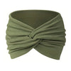 Olive green stretch sport headband tied in a knot for hair and workout