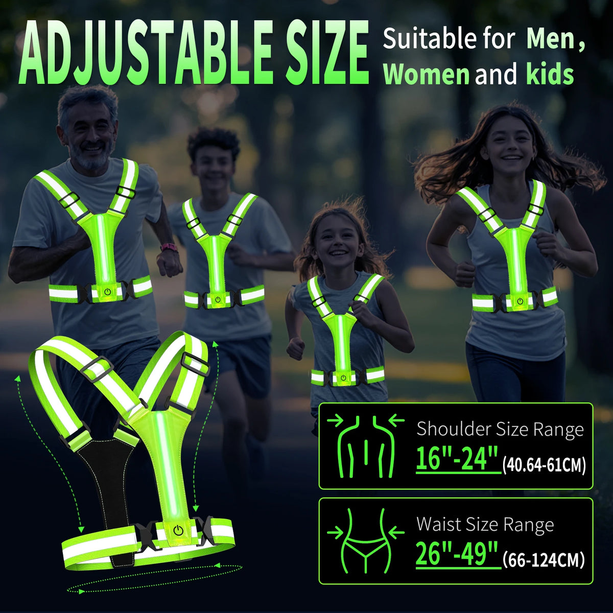 LED Reflective Running Vest with USB Rechargeable Lights