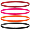 Vier elastische Sport-Headbänder in rot, pink, orange und schwarz.