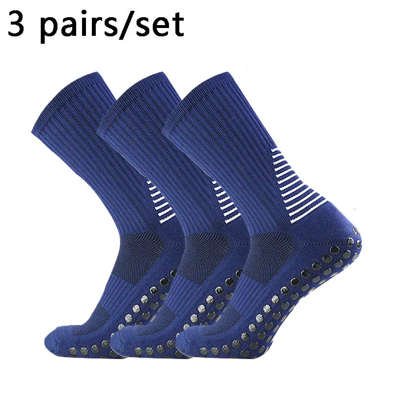 Three pairs of dark blue performance football socks for training and match