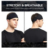 A man wearing a black stretchy and breathable sports headband on his forehead.