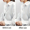 Before and after comparison of invisible double-sided fashion adhesive tape on a white shirt