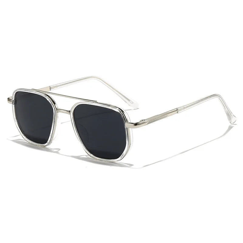 Classic pilot polarized sunglasses with black lenses and silver metal frames