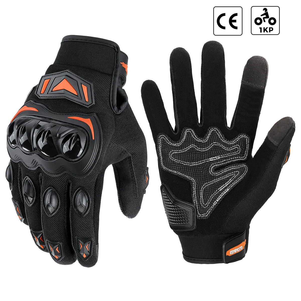 Gants tactiques noirs pour moto, pour VTT et motocross, en vue de dessus.