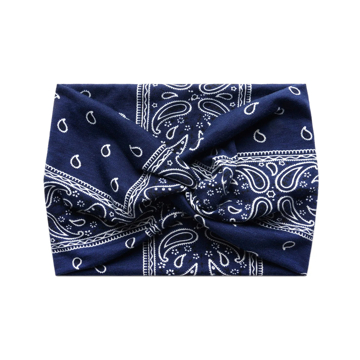 Marineblaues, gewickeltes, breites Stirnband mit weißem Paisley-Muster