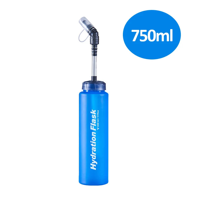 A blue durable TPU sports water flask with a cap, shown against a white background.