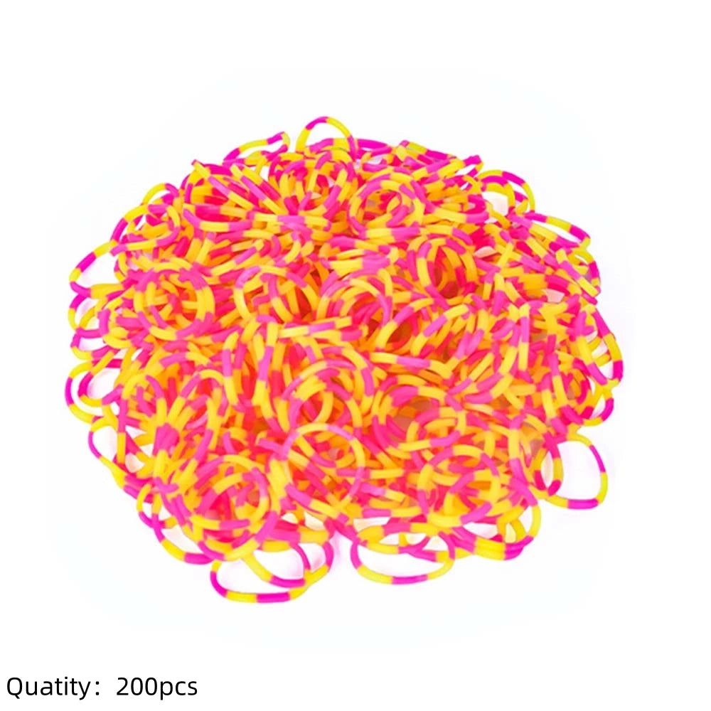 Pila de 200 bandas elásticas de telar de color rosa brillante y amarillo para hacer pulseras