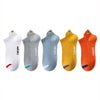 A set of five men's breathable ankle boat socks in white, gray, light blue, yellow, and orange.