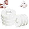 Rolls of white athletic finger tape and a hand applying the tape.
