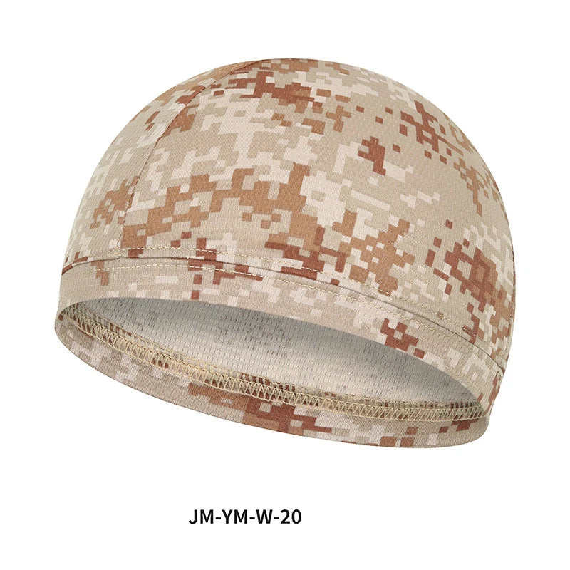 Beige und braunes Tarnnetz-Skullcap mit atmungsaktiver Futter.
