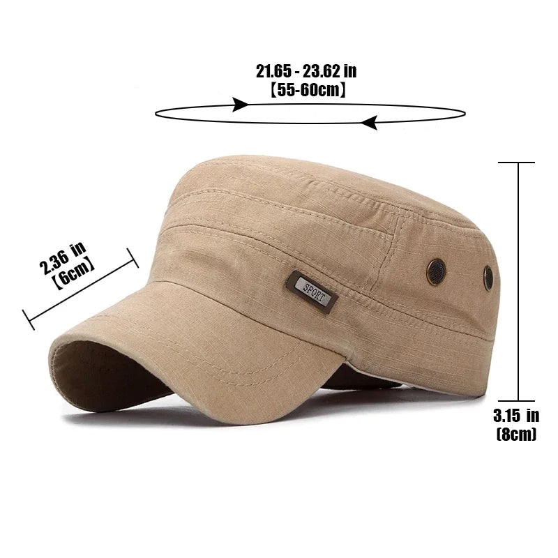 Classic Military Cadet Flat Cap – Unisex Adjustable Snapback