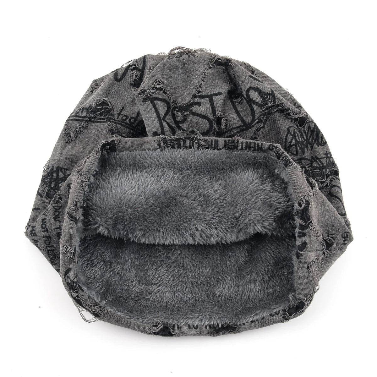 Vintage Letter Print Beanie Hat with Fleece Lining
