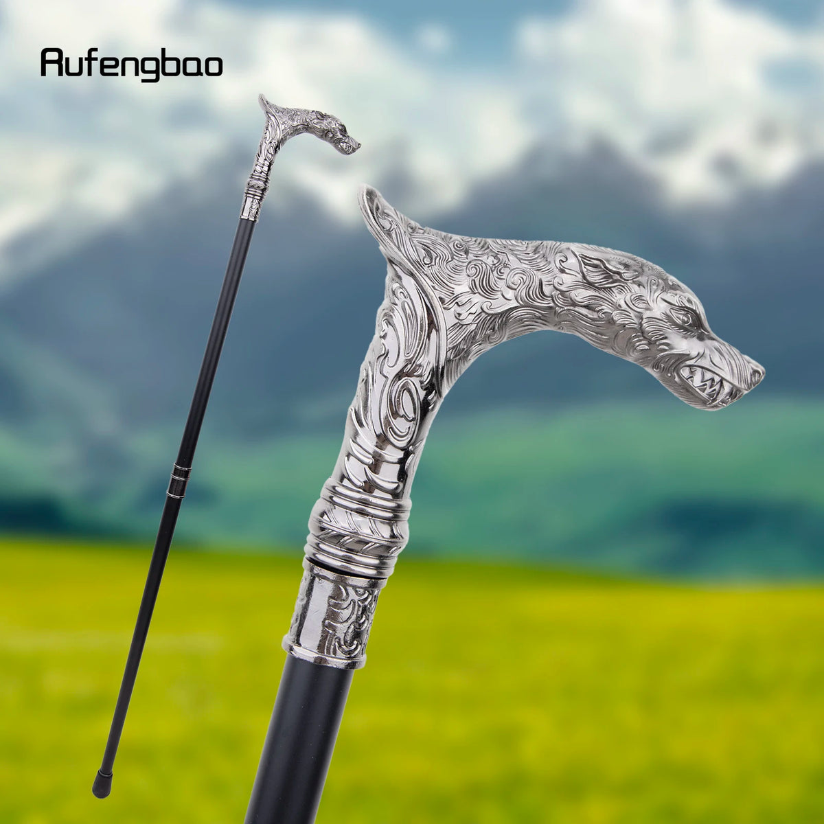 Vintage Wolf-Head Walking Cane with Steel Shaft