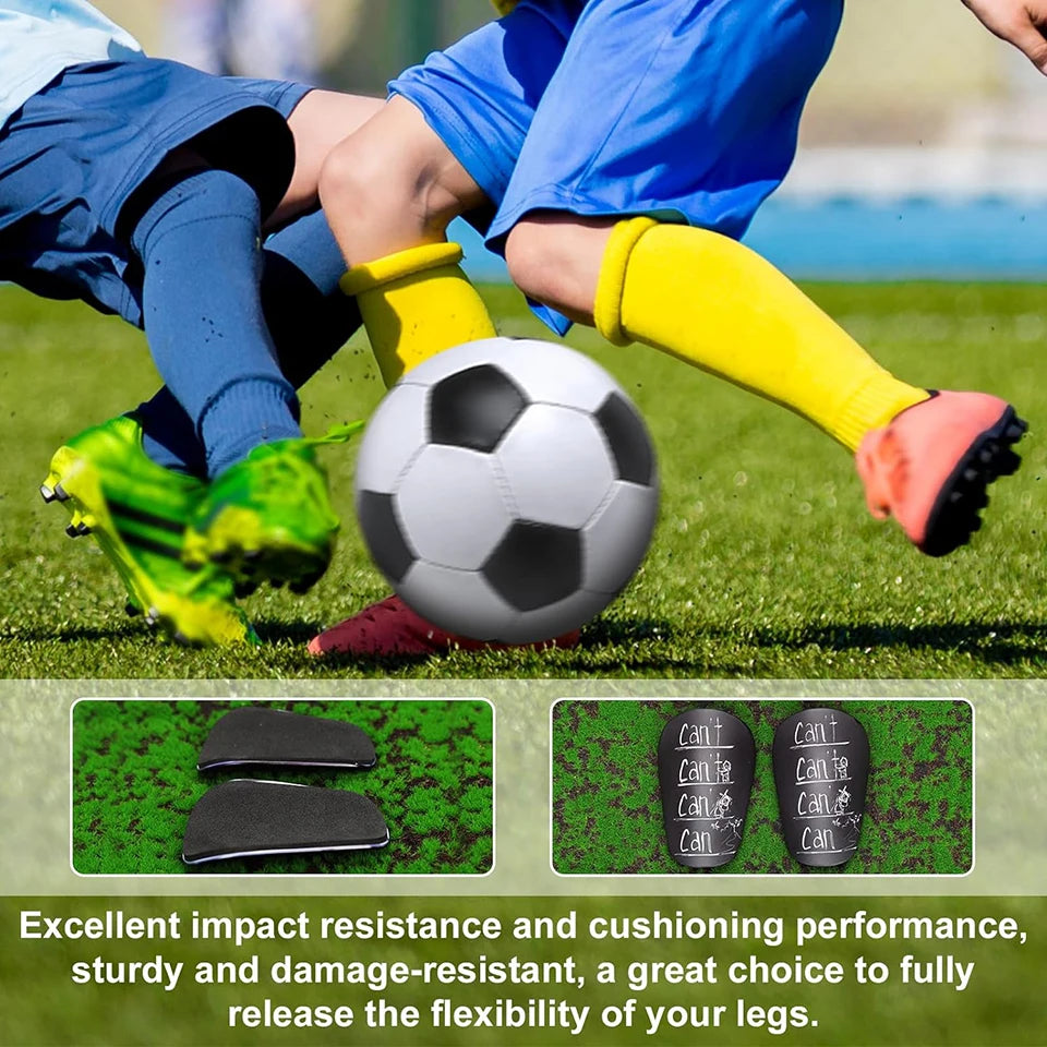 A close-up of a soccer player's legs wearing yellow shin guards and cleats, demonstrating impact resistance.