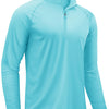 Light blue men's long sleeve shirt with a quarter-zip collar and athletic fit.